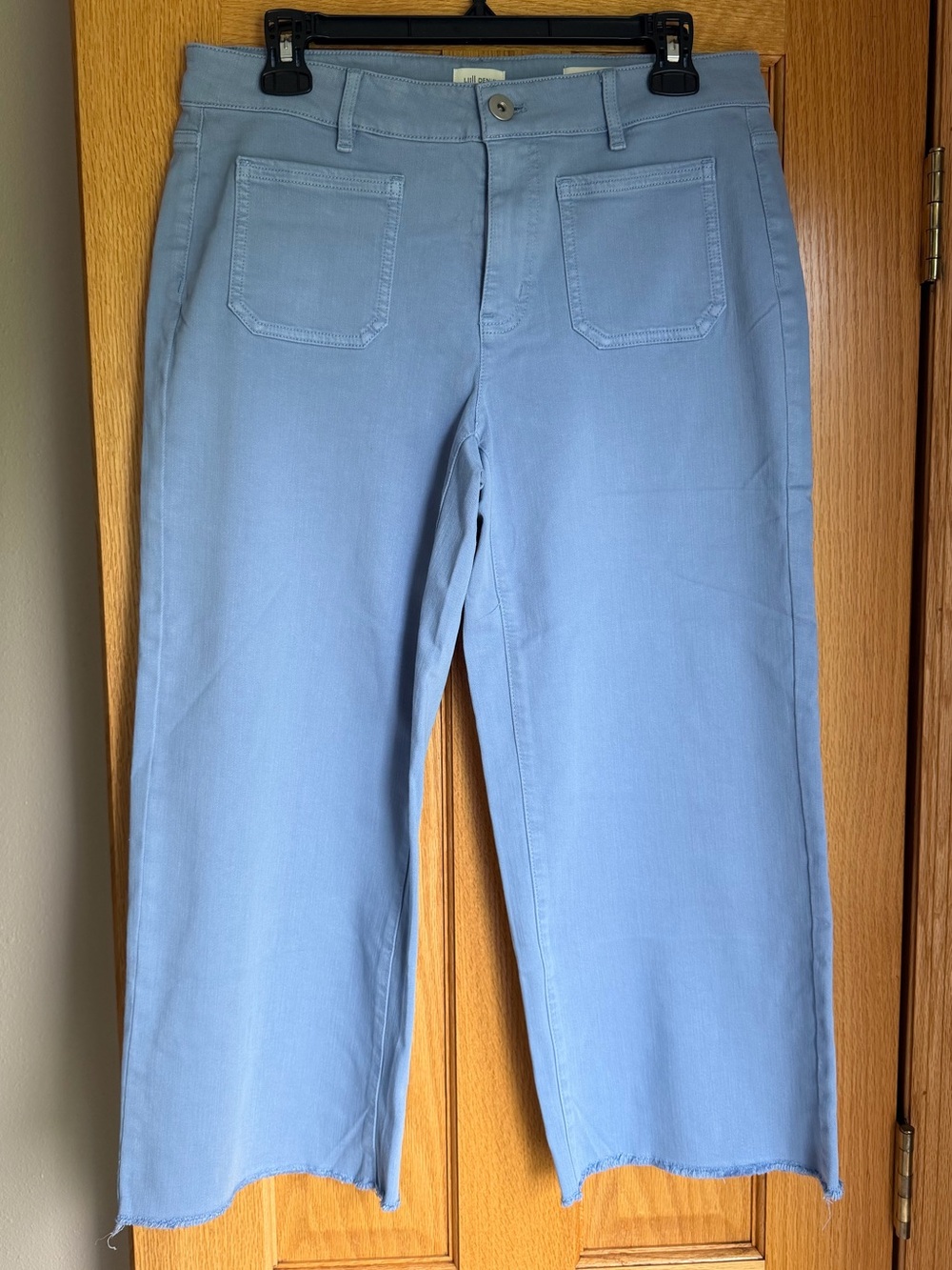 J.Jill Denim Blue Mid-Rise Wide Leg Crop Patch Pocket Raw Hem Pants 8P